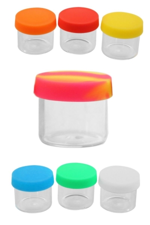 Стъклено бурканче 5мл. с цветна силиконова капачка