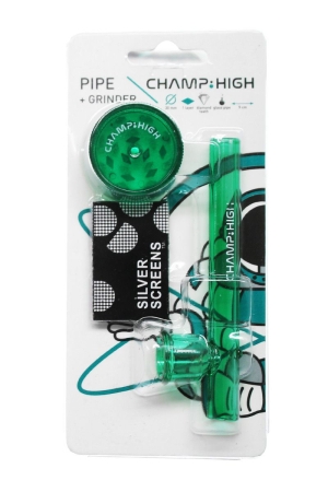 Комплект стъклена лула и грайндер - CHAMP HIGH 